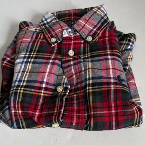 Polo by Ralph Lauren Red Plaid Button-Down Shirt with Navy & Yellow Trim